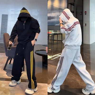 重磅三条杠拼接休闲运动套装