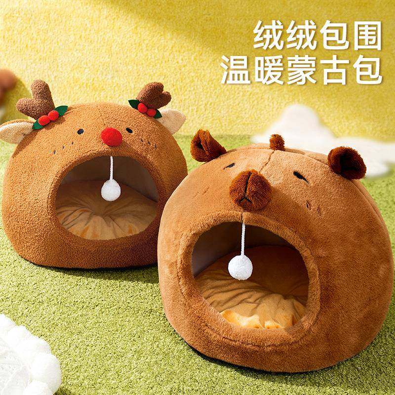 新款秋冬季狗窝森林动物蒙古包封闭式猫窝保暖猫床圣诞麋鹿宠物窝,宠物/宠物食品及用品,猫狗垫子,淘宝优惠券,粉丝福利购,淘宝优惠卷