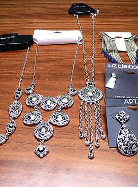 合金镀银女孤品项链耳钉