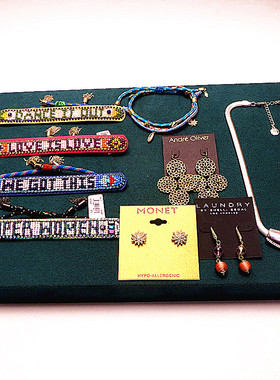 728中古vintage时尚皮质宝石老饰品rm微瑕复古镂空耳环项链耳钉女