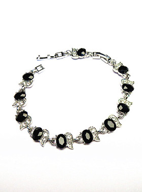 737欧美复古vintage高端外贸宝石银色黑宝石重工时尚百搭手链饰品