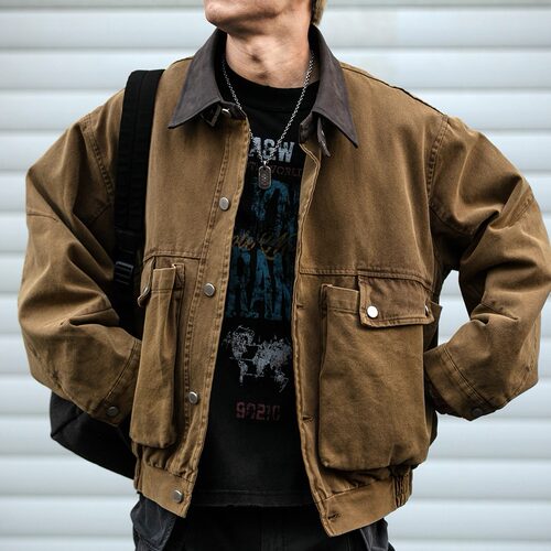 巴恩风皮领拼接外套男款短款夹克
