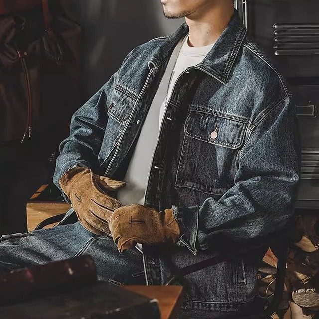美式复古牛仔外套男秋冬新款潮牌做旧水洗宽松休闲工装夹克男秋装,男装,牛仔外套,淘宝优惠券,粉丝福利购,淘宝优惠卷