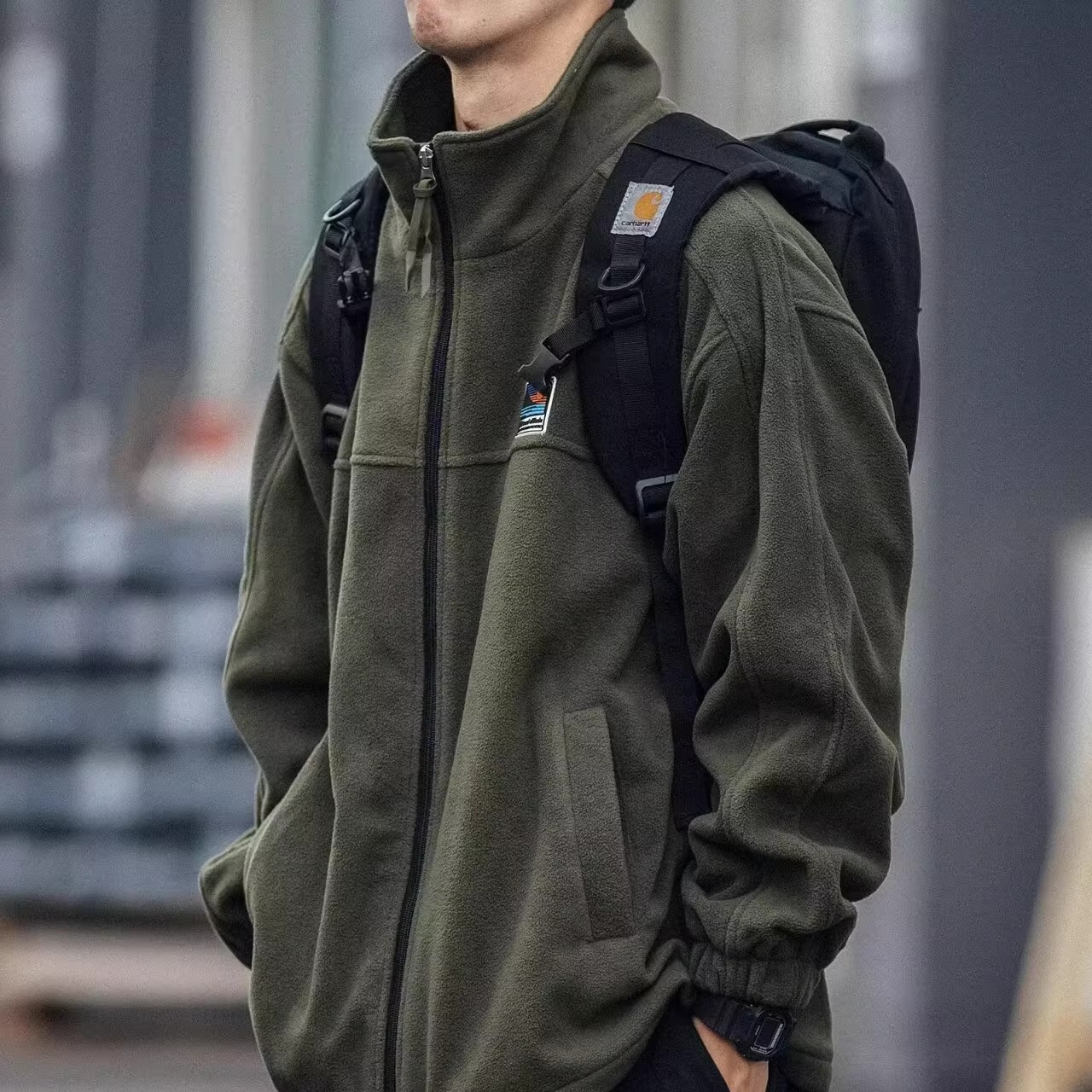 美式潮牌摇粒绒开衫外套男春秋