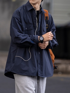 日系廓形口袋工装 男春秋山系户外cityboy宽松纯色衬衣外套潮 衬衫