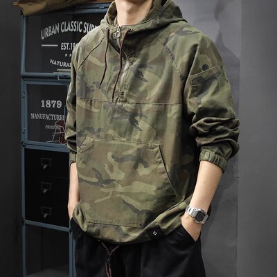 套头春秋季宽松复古夹克