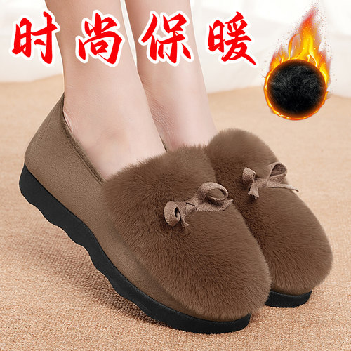 新款一脚蹬棉鞋毛毛鞋女冬加绒
