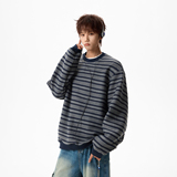 原创现货A412-FM802特P55-420g超高质量加绒加厚蓝灰条纹圆领卫衣，男装卫衣，电商A412