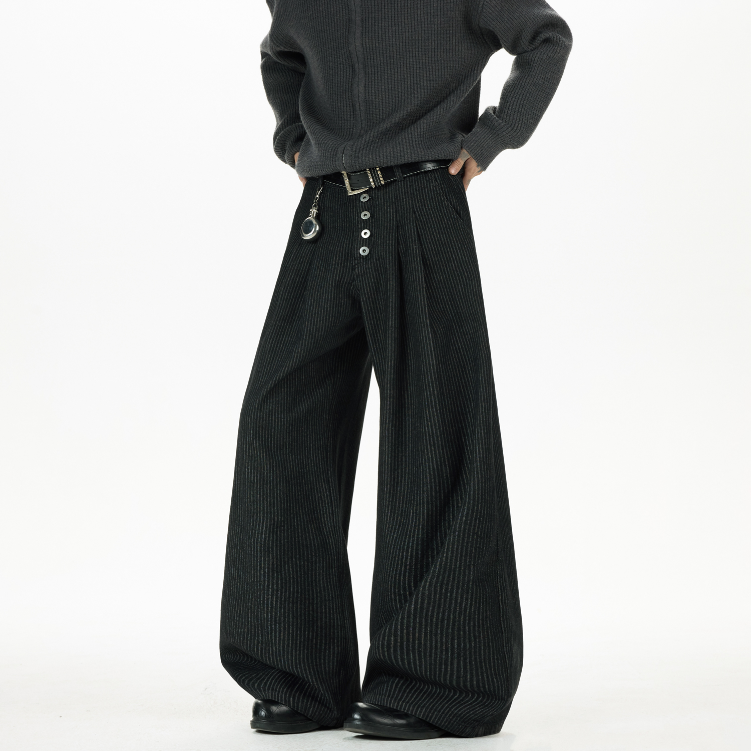 现货A412-DM535-特P48-限价88-条纹打褶排扣廓形牛仔裤，男装牛仔裤，电商A412