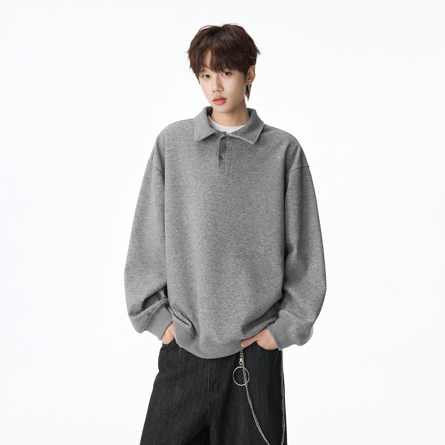 原创现货A412-FM8920-特P58-真醋酸羊毛混纺重磅深度库存POLO卫衣，男装Polo衫，电商A412