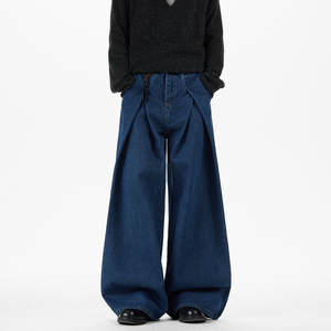 现货A412-DM536-特P48-限价88-A字双打褶阔腿牛仔裤，男装牛仔裤，电商A412