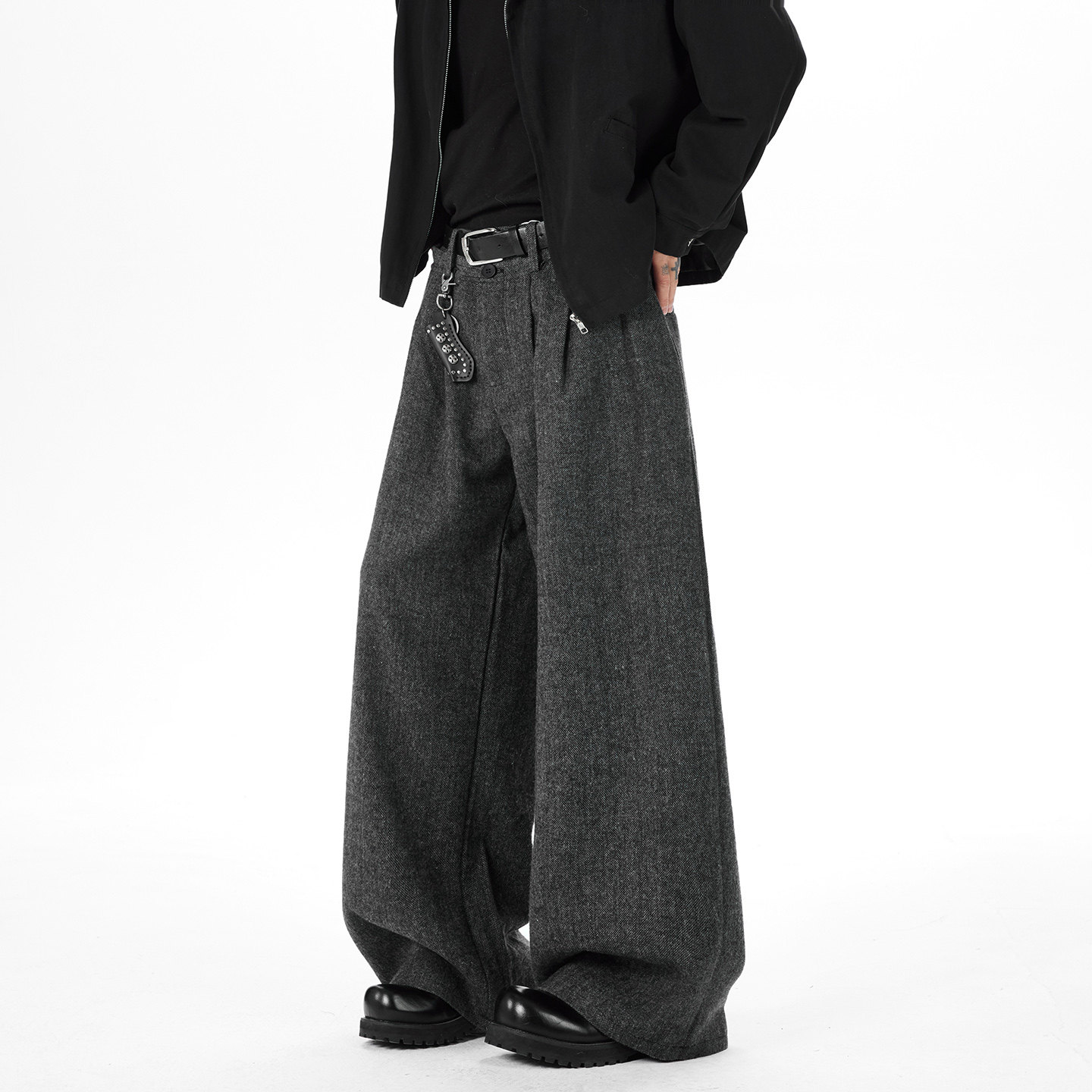 现货A412-DM549-特P54-限价98-双腰打褶麻感肌理捏褶西裤，男装西裤，电商A412