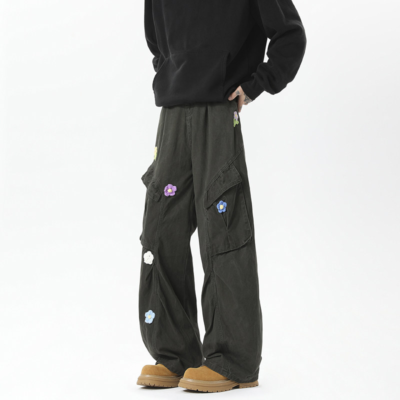 现货-A412-DM259-P85-限价118-洗褪面料廓形松花刺绣工装伞兵裤,男装休闲裤,电商A412