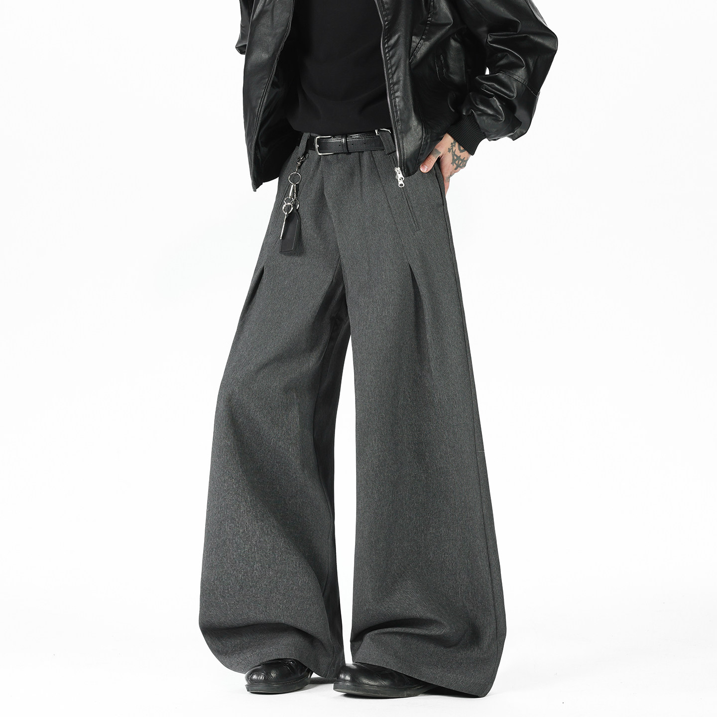 现货A412-DM553-特P54-限价98-打褶斜门襟解构廓形西裤，男装西裤，电商A412