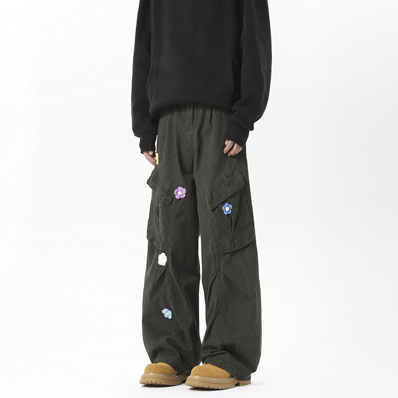 现货-A412-DM259-P85-限价118-洗褪面料廓形松花刺绣工装伞兵裤,男装休闲裤,电商A412