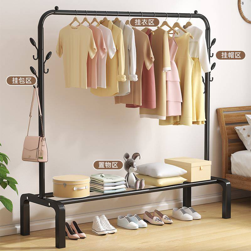 落地衣帽架家用阳台卧室挂衣架简约室内双杆大容量晾晒衣服架子