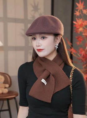 小红帽穿搭一帽三戴帽子+围巾秋冬款贝雷帽女士前进帽显脸小百搭
