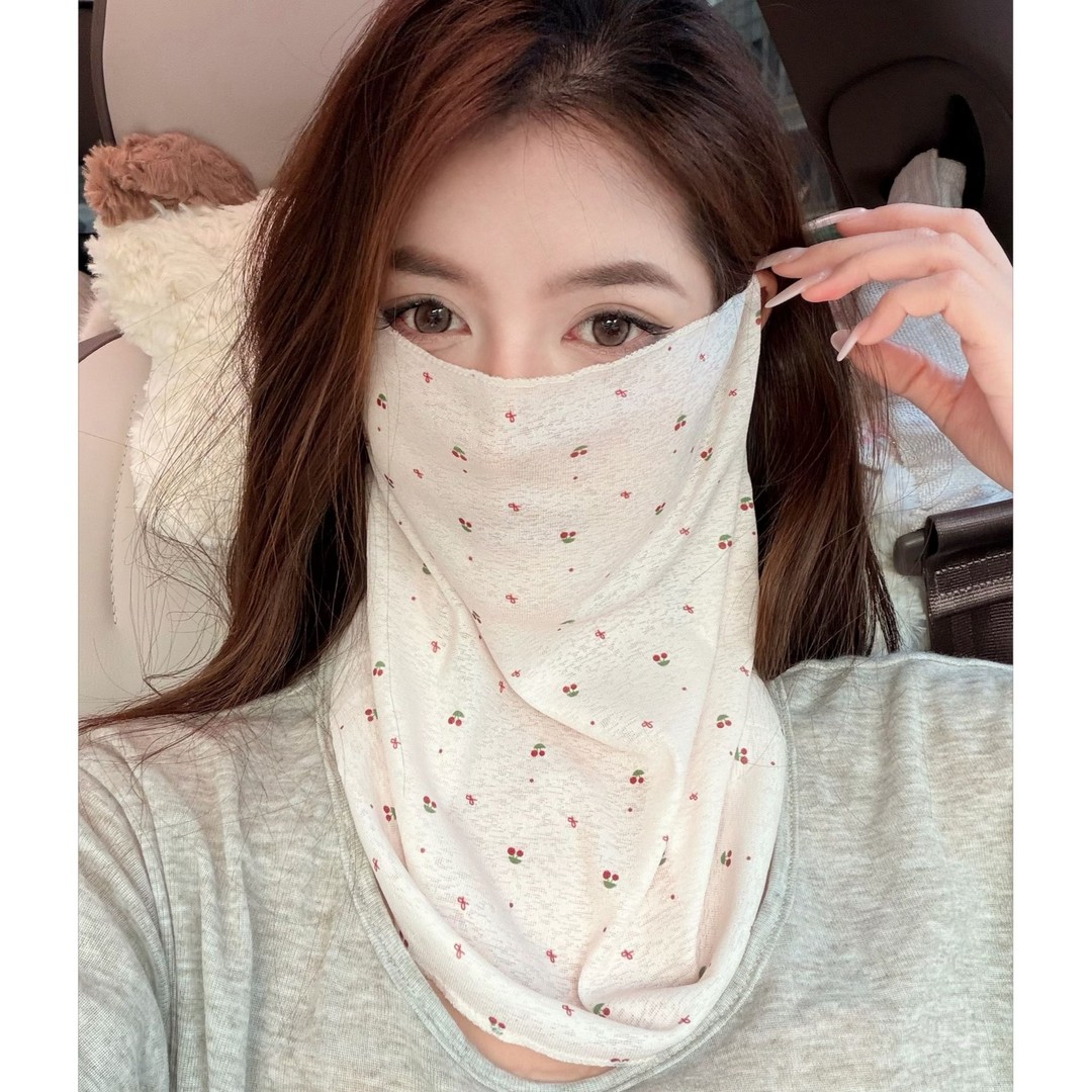 媛媛夏季碎花防竹麻护脖半脸防护防晒防紫外线口罩夏天遮脸女脖套