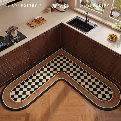 美式覆古L型厨房地垫矽藻泥吸水速干 干防滑踩脚垫2025新款7字型