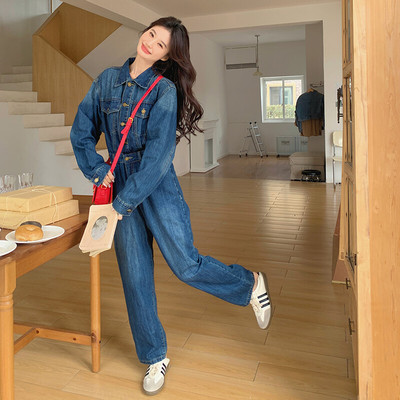 24新款牛仔水洗连体裤秋季时尚新品气质女装