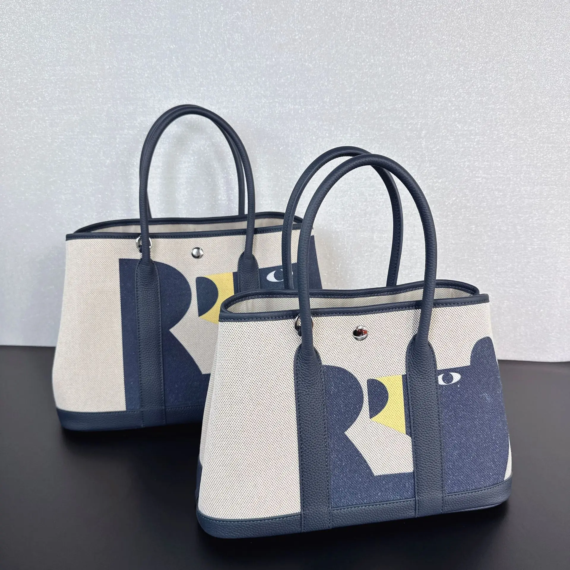 帆布拼头层牛皮涂鸦花园包大容量时尚手提包大容量彩绘购物袋女包