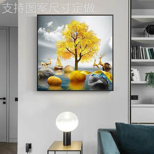 轻奢客装饰画画厅高档单幅现挂代约饭厅画画高级感简方形玄关壁定
