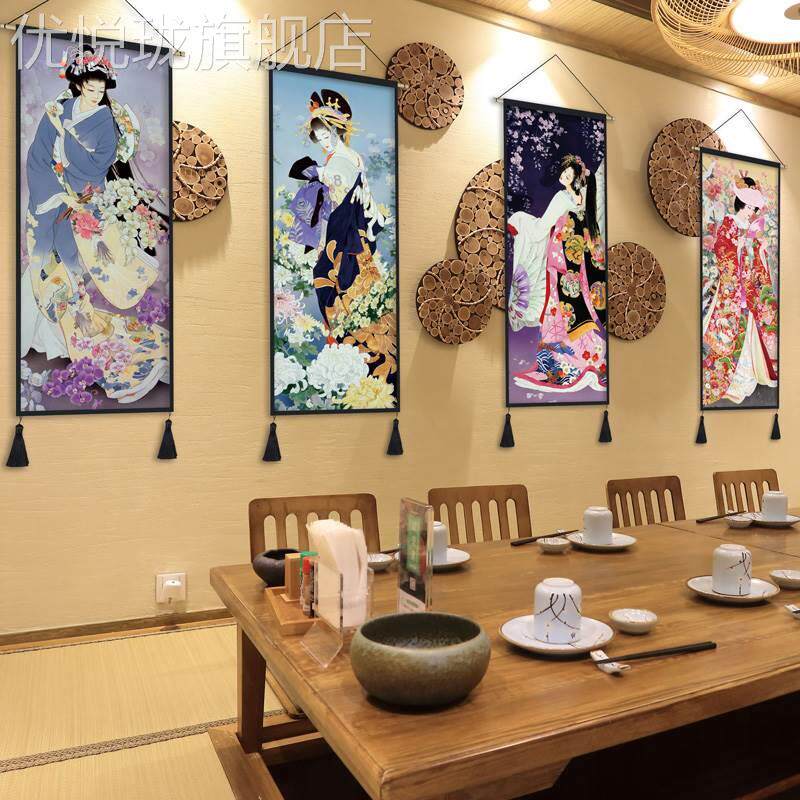 网红日式头挂画装画和客厅背关景布画玄浮世绘风仕女饰图卧室床壁