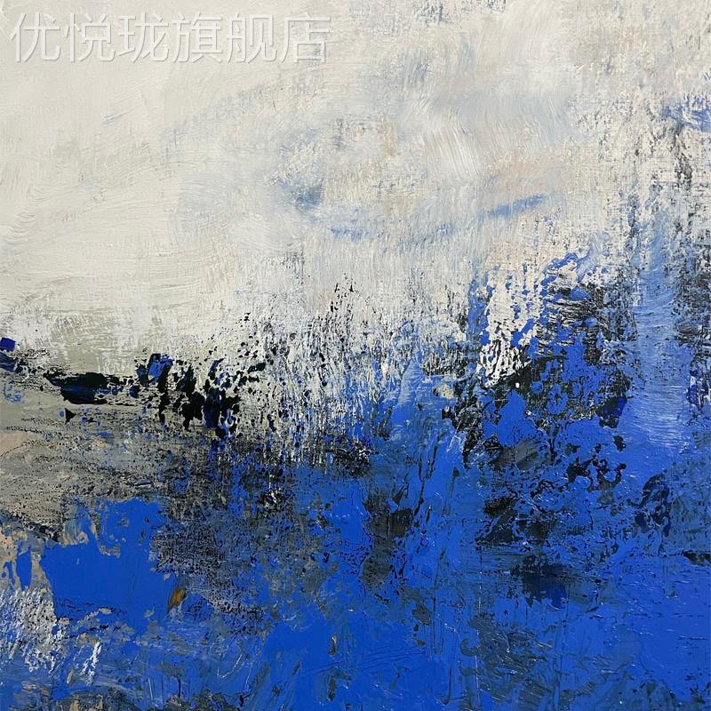 网红意式极简克油莱因纯手绘画蓝客侘寂风蓝色装饰画厅挂玄画关肌