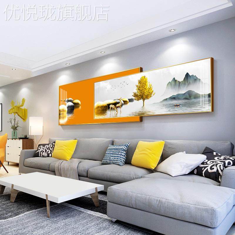 网红新式客厅装饰画现代简约可中定沙发制背景墙挂画晶瓷叠画双层