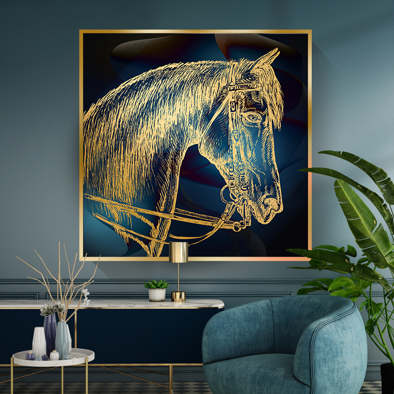 现代轻奢玄关装饰画英伦风餐厅卧室壁画创意马北欧客厅背景墙网红图片