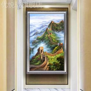 网红纯手绘油画风景新中式 饰画过道挂长画 万里城龙头玄关客厅抬装