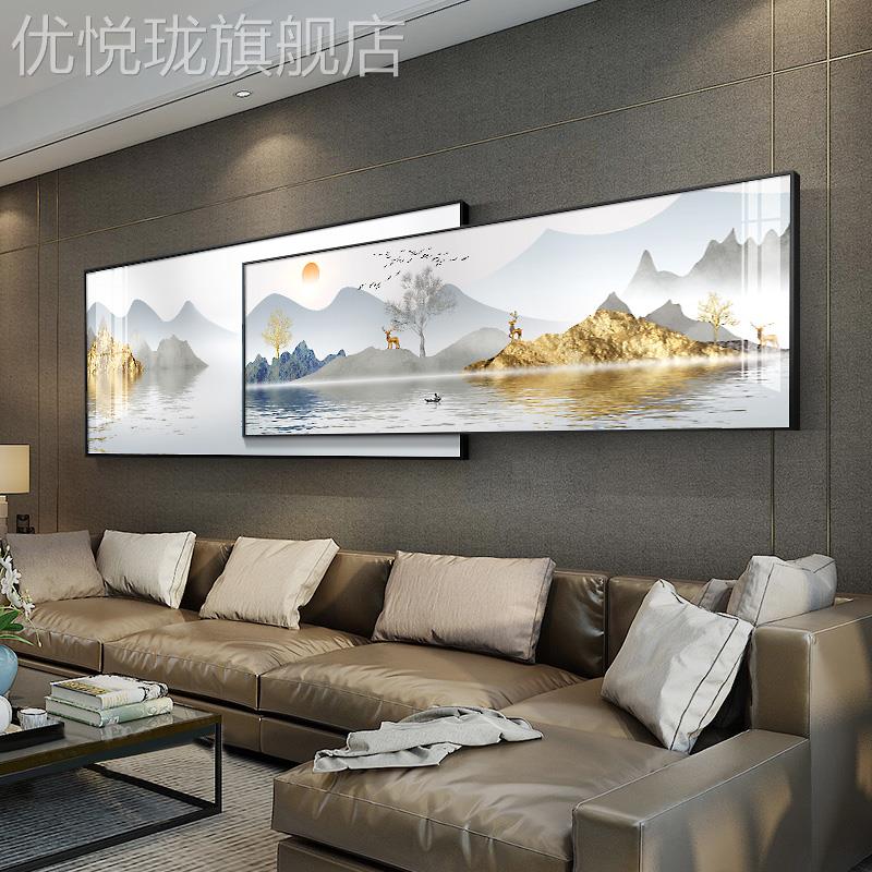 网红富水金山客厅装饰画现代轻奢山水新中沙画发背式景墙挂画风景图片