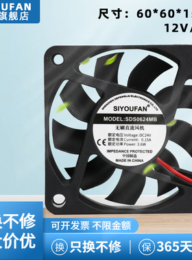 6015 6cm厘米12V/24V直流PWM温控电脑变频器电箱工业轴流散热风扇