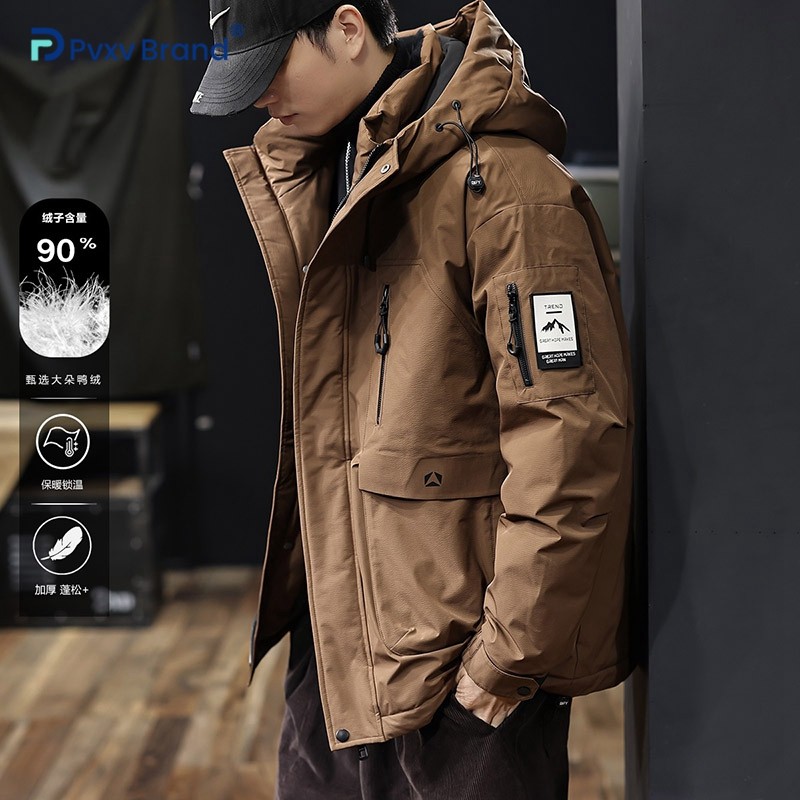 90鸭绒高端户外保暖工装羽绒服冬季男士宽松大码工装夹克上衣