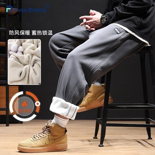 束脚宽松长裤 保暖休闲裤 男 子男防风抗寒东北加绒冬季 仿羊羔绒裤