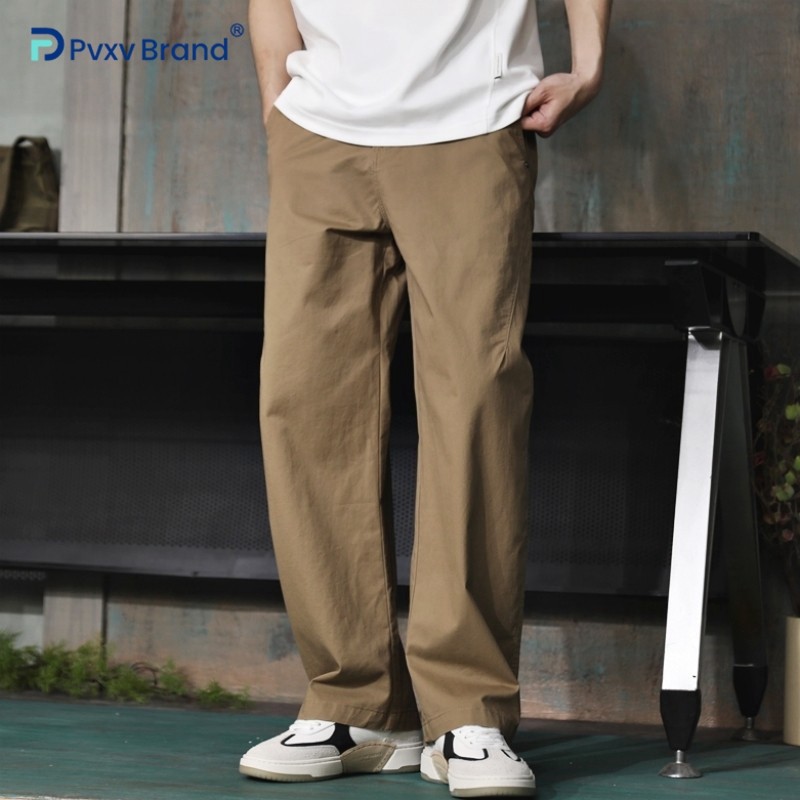 春季全棉美式宽松休闲裤男阔腿潮款通勤卡其工装直筒裤男款长裤子