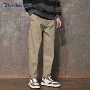 新款春秋季直筒休闲裤男微锥形宽松弹力工装男裤长裤美式卡其裤子