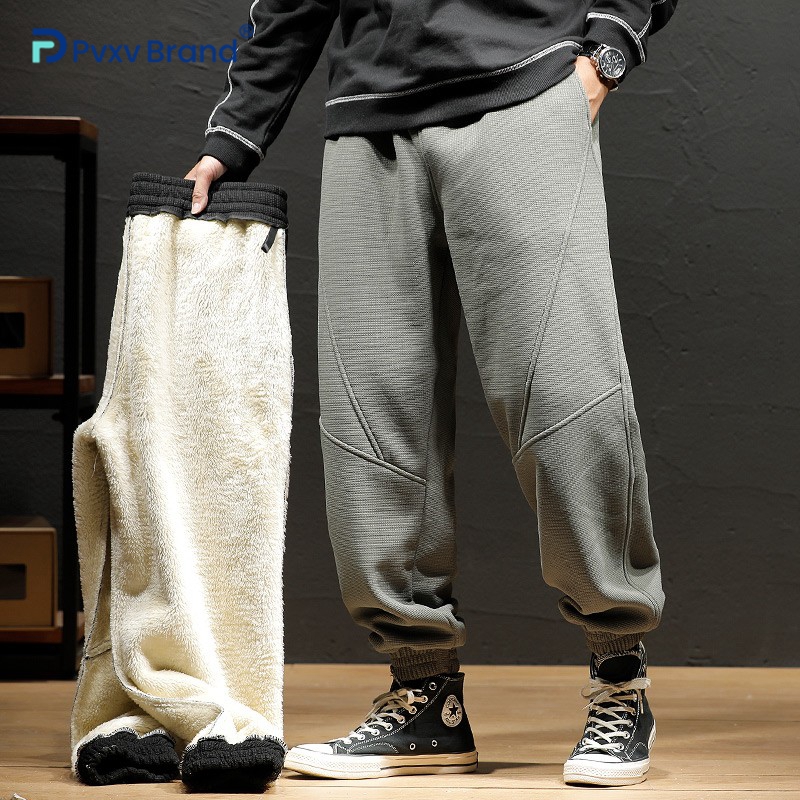 冬季仿羊羔绒束脚裤子男大码卫裤