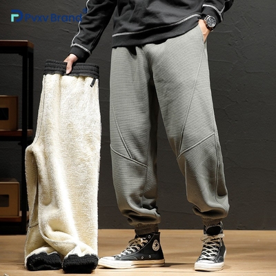 冬季仿羊羔绒束脚裤子男大码卫裤
