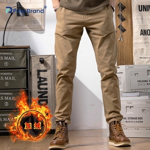 子美式 复古加厚直筒休闲长裤 秋冬修身 冬季 裤 加绒裤 纯色工装 男 男士