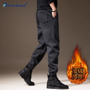 型澳粒绒保暖百搭通勤风长裤 男士 加厚束脚哈伦版 冬季 子 加绒休闲裤