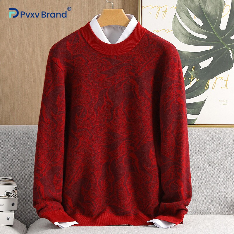 鄂尔多斯市产男士羊毛衫红色毛衣2026马年本命年新款针织打底衫男
