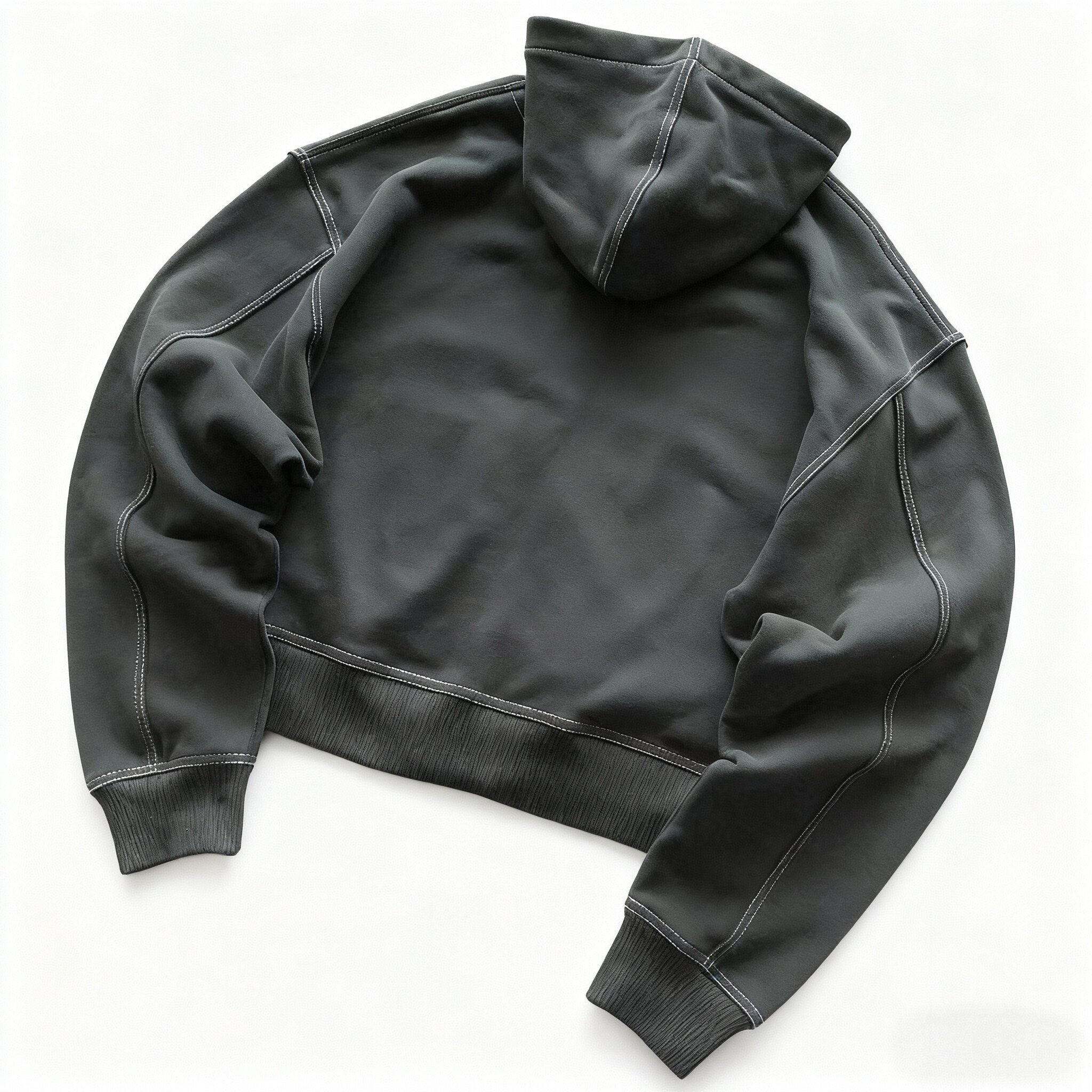 thumbnail for Pure white stitching on the front, grass skewers on the back, dark green pull-up hoodie 33113006