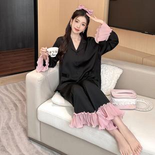 高级感荷叶边长袖 冰丝睡衣春夏季 宫廷风家居服少女甜美风睡衣1173