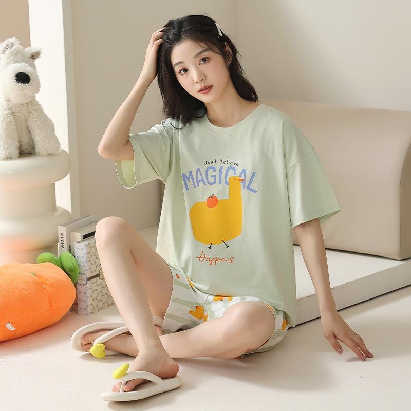 睡衣女夏季女款2025新款纯棉女士短袖套装夏天甜美可爱大码家居服
