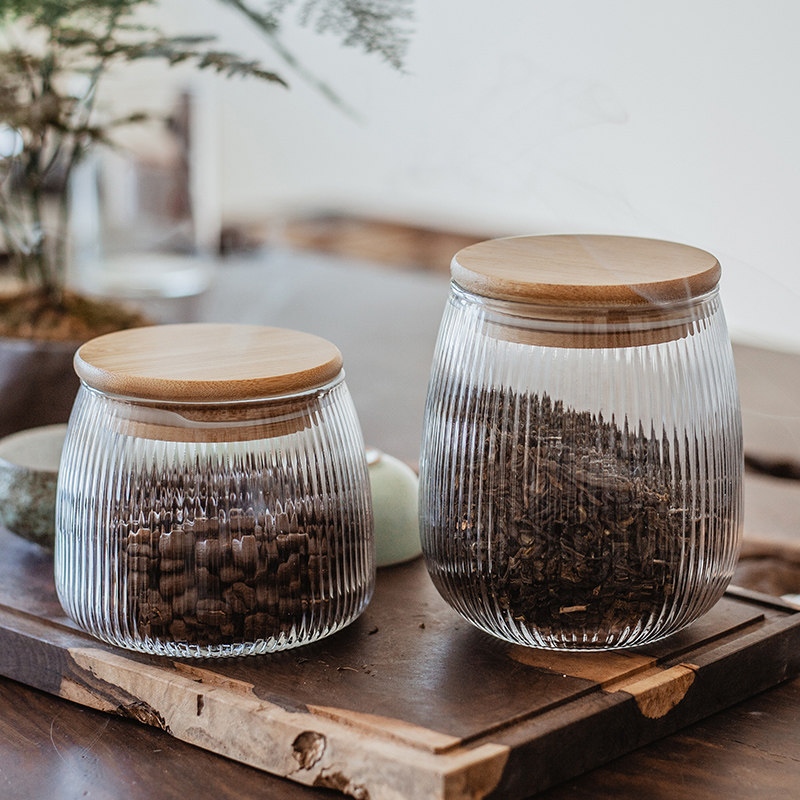 玻璃茶叶罐干果储物罐日式竖纹大号小号密封防潮花茶罐子茶仓定制