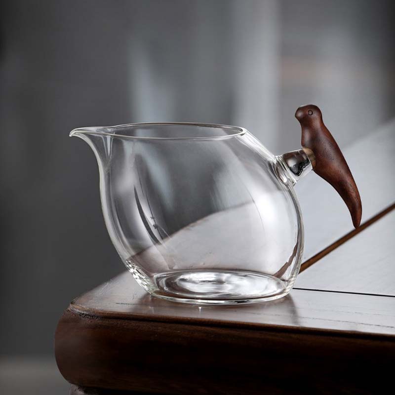 日式木把玻璃公道杯带茶漏一体小号茶海公杯套装茶具功夫茶分茶器