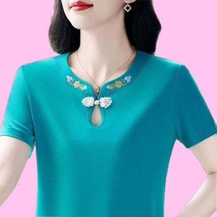 深圳南油轻奢高端货~短袖t恤女士2025新款显瘦洋气时尚百搭妈妈装