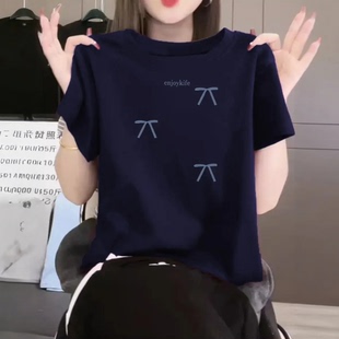 夏季新款宽松圆领纯棉短款T恤女式宽松百搭休闲时尚修身显瘦