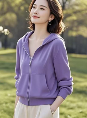 大码宽松卫衣女韩版2025春季新款中老年妈妈装纯色连帽外套女长袖